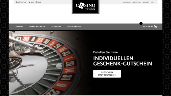 Screenshot der Webseite 'Online-Shop für CASINO Schleswig-Holstein'