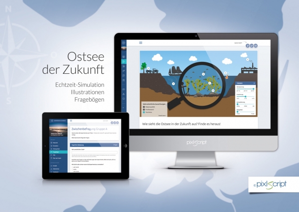 Die interaktive Simulation Ostsee der Zukunft stellt die Auswirkungen des Klimawandels und des Menschen auf die Ostsee dar.