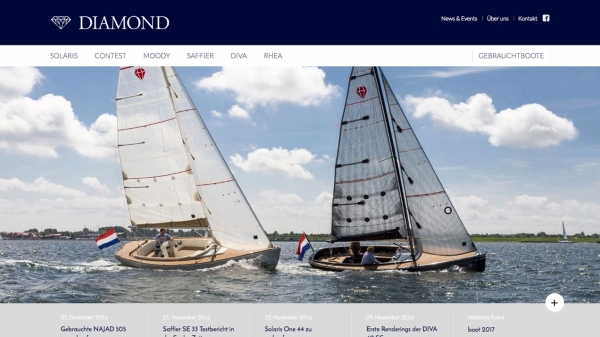 Screenshot des Sliders auf der Startseite der neuen Webseite von DIAMOND Yachts