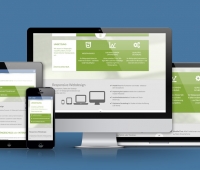 Montage verschiedener Geräte, auf denen eine responsive Webseite dargestellt wird.