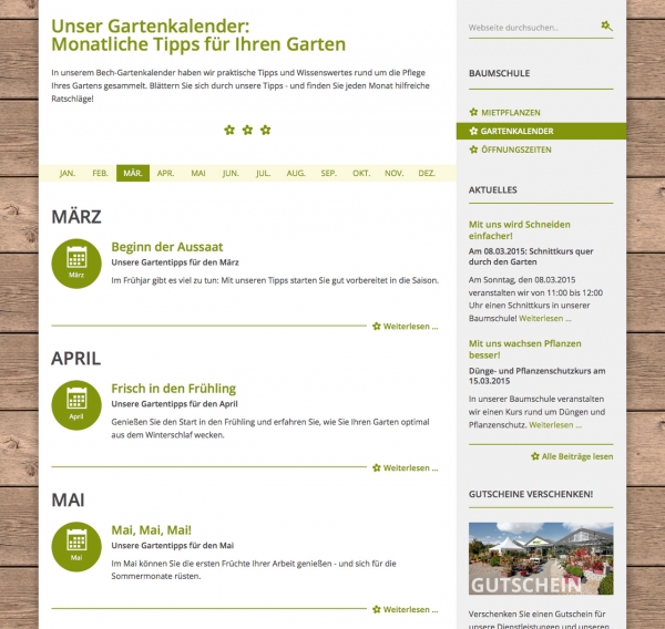 Individuell für das CMS Contao entwickelt: Der Gartenkalender der Bech Gartenbaubetriebe