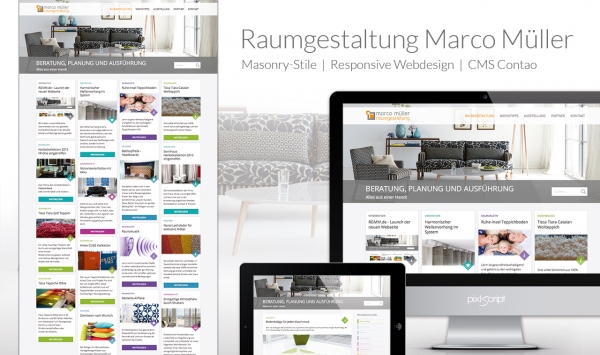 Mosaik im Webdesign: Die neue Webseite des Raumgestalters Marco Müller aus Hamburg nutzt den "Masontry-Stil".