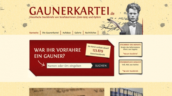 Screenshot der Webseite 'Gaunerkartei.de'