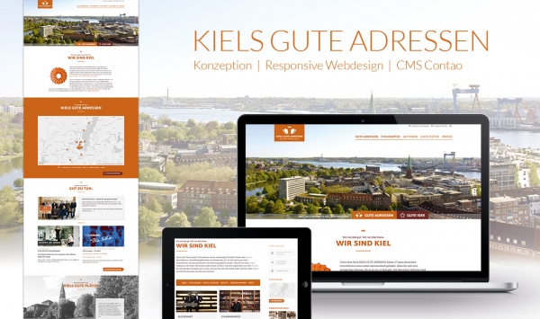 Unter dem Motto “Wir sind Kiel” präsentieren KIELS GUTE ADRESSEN hochwertige Unternehmen,nun auch im neuen responsiven Webdesign.