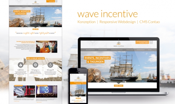 Lust auf Segeln: Das Webdesign für die Veranstaltung wave incentive nimmt Besucher mit an Bord eines Traditionsseglers.