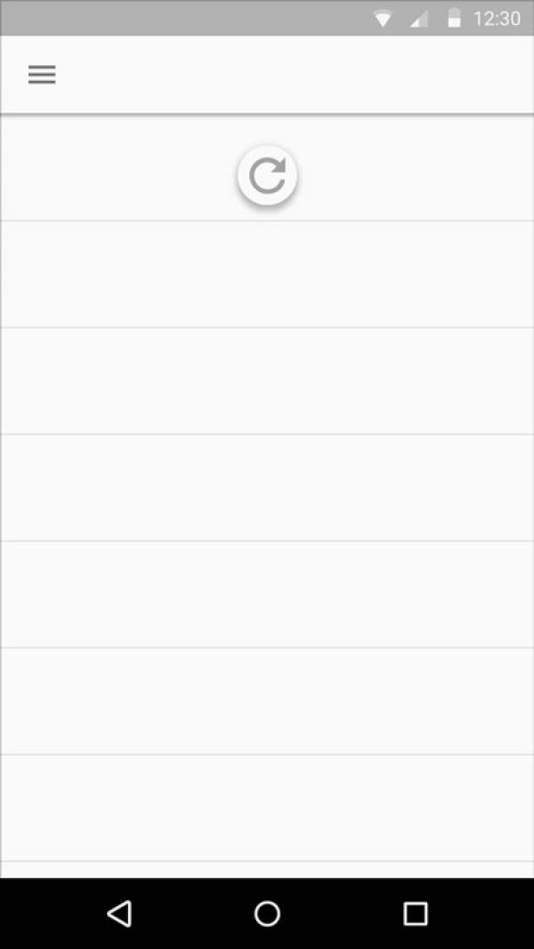 Screenshot einer skizzierten App im Material Design, auf der der Refresh-Indicator sichtbar ist.