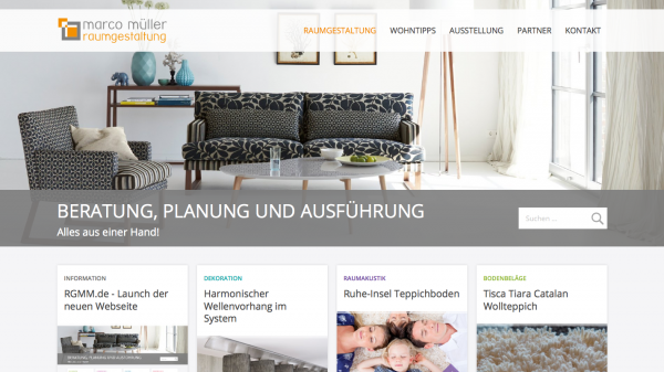 Screenshot der Startseite von Raumgestalter Marco Müller