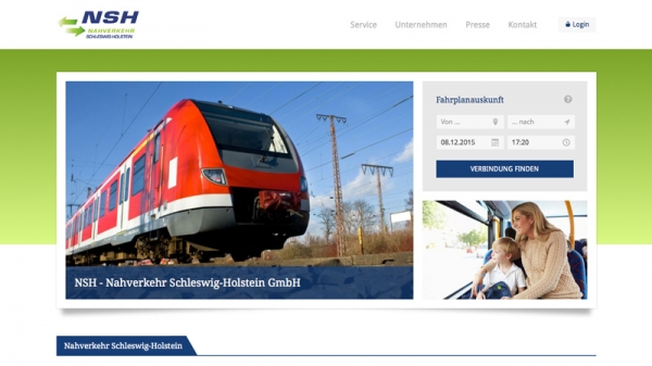 Screenshot der Webseite 'NSH Nahverkehr Schleswig-Holstein GmbH'