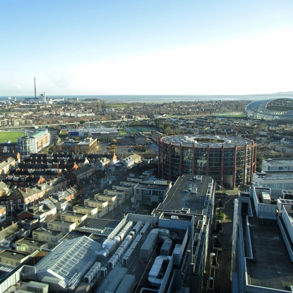 Blick aus dem obersten Stockwerk auf Dublin.