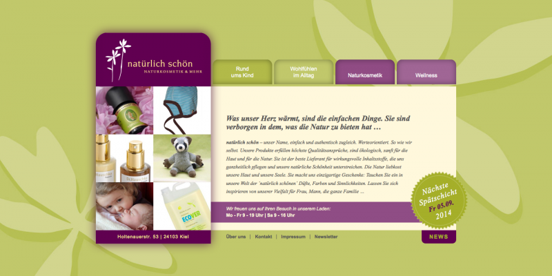 Das Hintergrundbild und somit die Farbstimmung der Webseite wird automatisch passend zur Jahreszeit gewählt.