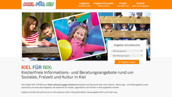 Screenshot der Webseite 'Kiel für Nix'