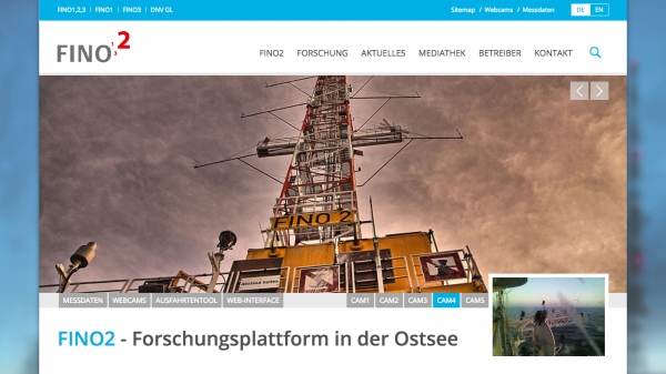 Screenshot des Sliders auf der Startseite der neuen Webseite der Plattform FINO2