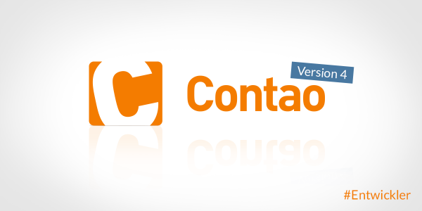 Bildmontage des Contao-Logos mit dem Schriftzug Version 4 und #Entwickler