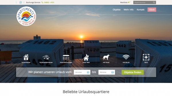 Screenshot der Webseite 'Appartements St. Peter-Ording'