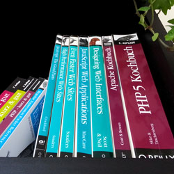 Mehrere Fachbücher rund um Webdesign und Webentwicklung, beispielsweise PHP und JavaScript